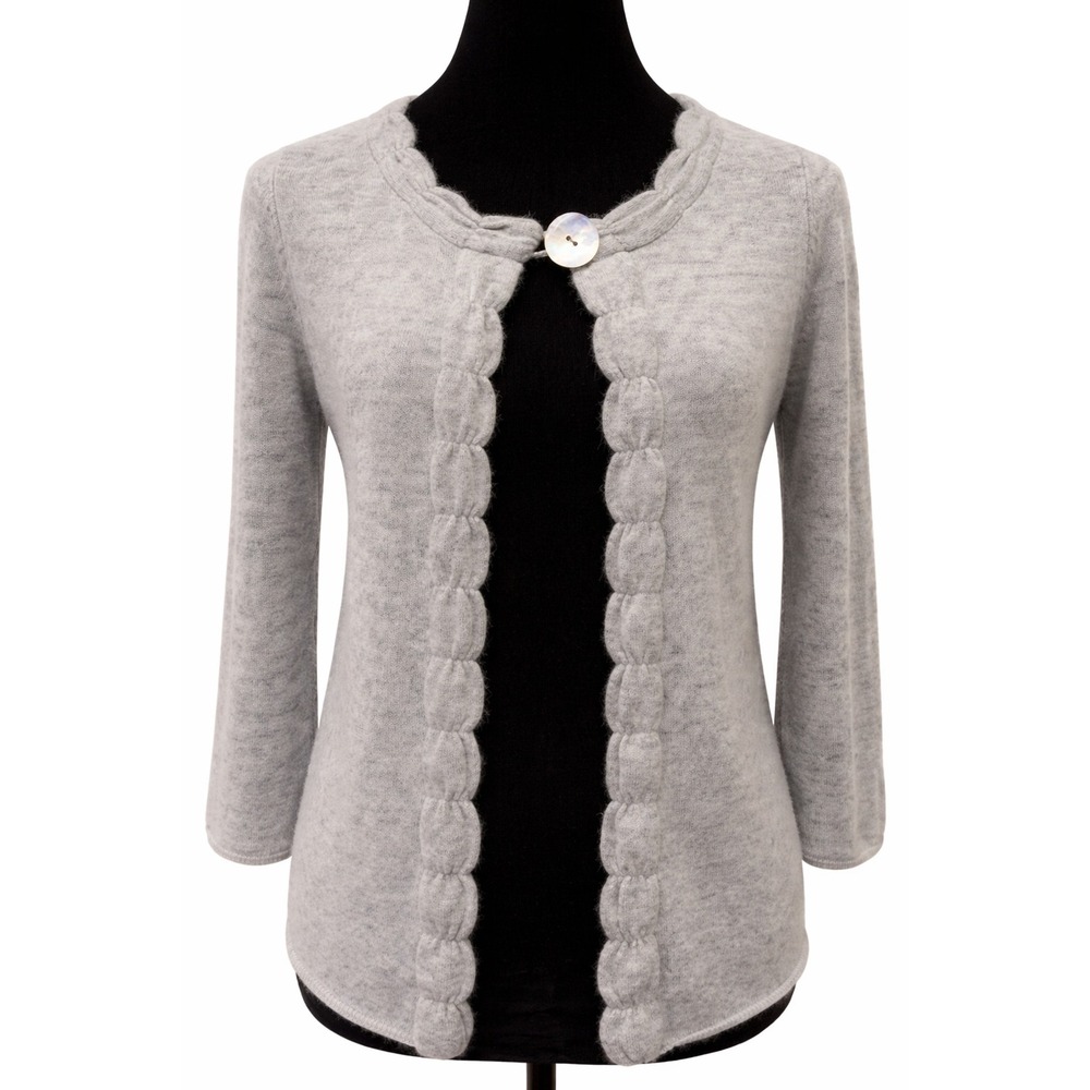 in Cashmere Womens Open Front Cardigan Sweater Medium Gray 3/4 Sleeve Cashmere